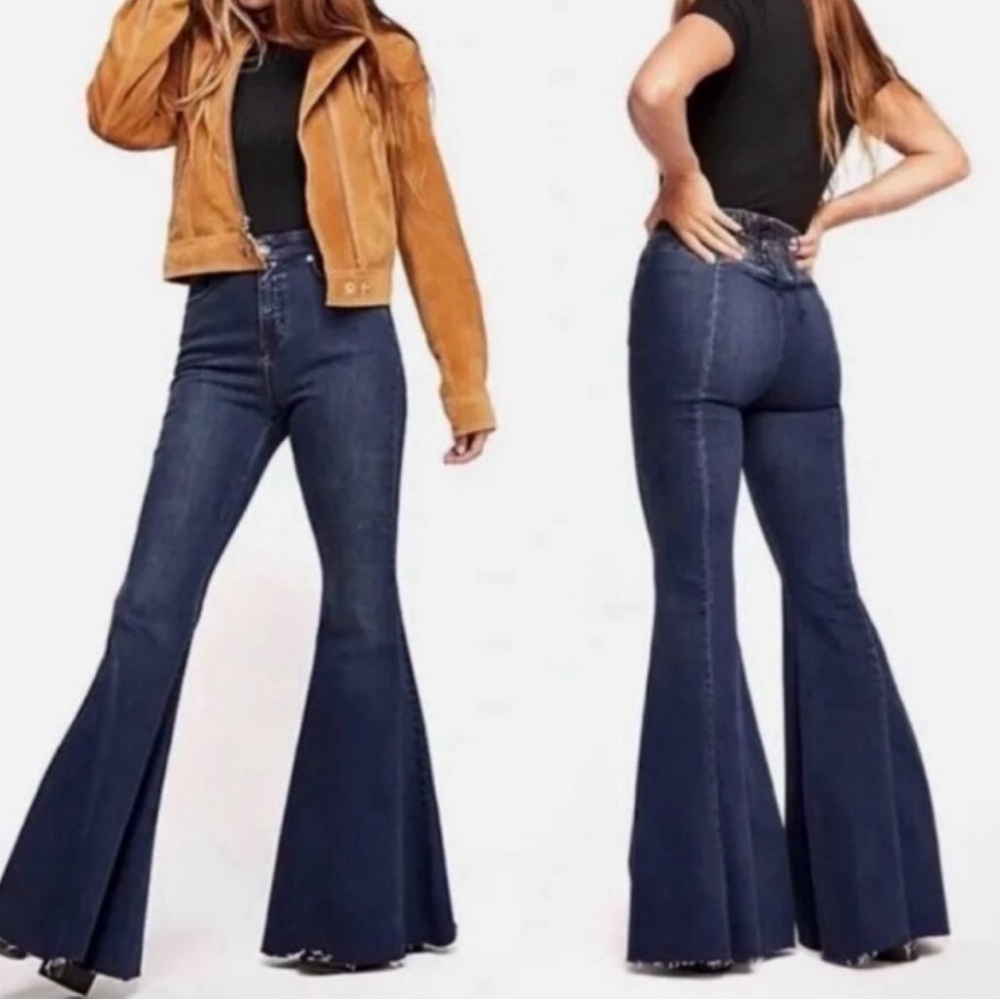 Free people CRVY Ma Cherie High Rise Lace Up Flare Jeans